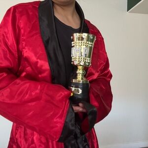 Red Satin Robe with Black Trim & P.I.M.P. Trophy w/ audio